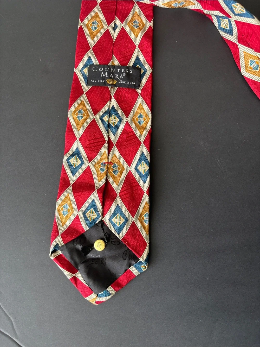 Countess Mara 100% silk Handmade Classic Red Diamond Pattern Men's Tie